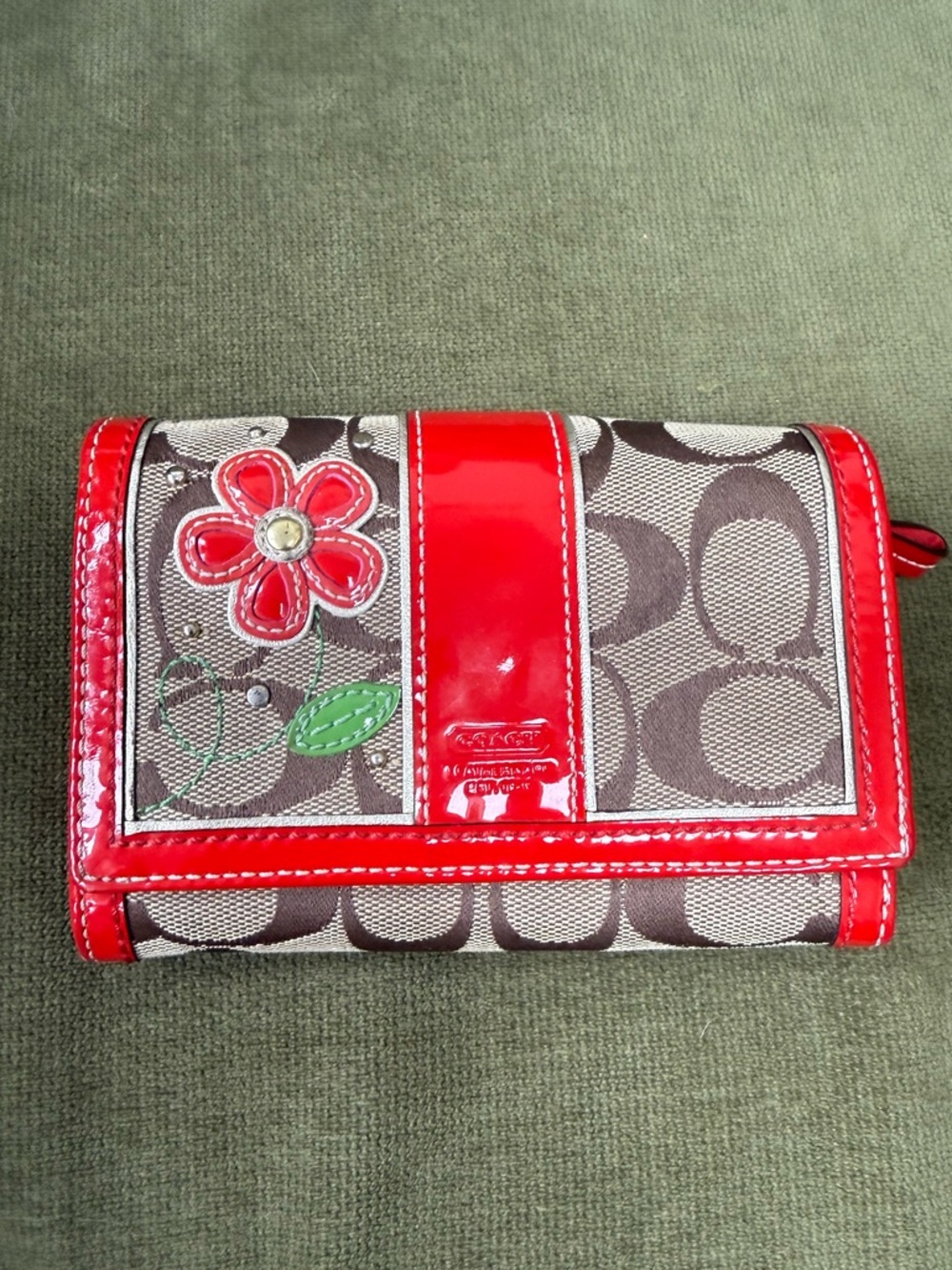 Coach Y2K Hamilton Canvas Wallet with Red Patent Accent